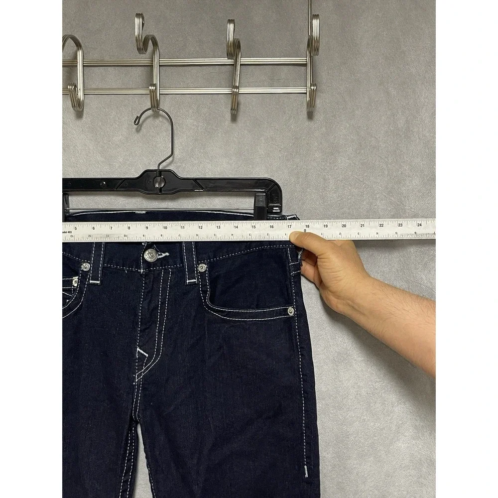 True Religion Jeans Men 34X33 Blue Raw Denim Straight Slim No Flap Street Preppy